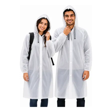 Kit 2 Capa De Chuva Reforçada Transparente Impermeável Capuz