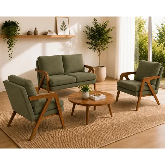 Conjunto Sala 2 Poltronas + Namoradeira Design Moderno Verde