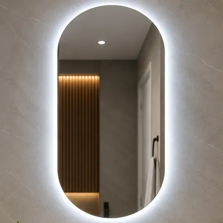 Espelho Led Oval Lapidado 80cm Decorativo Lima Decor House Prata Frio 80x50