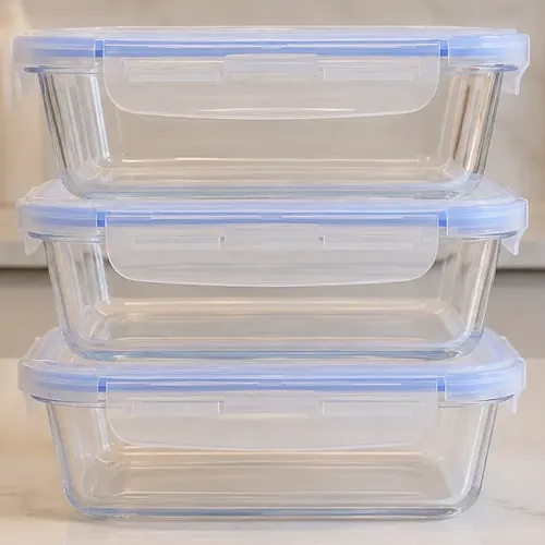 Kit 3 Potes Vidro 1040ml Hermético Marmita Forno Refratário Transparente
