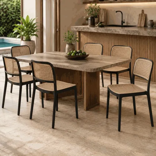Kit 6 Cadeiras Jantar /cozinha Rattan Estrutura Cadeira Nude
