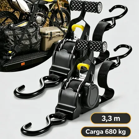 Kit2 Correias De Catraca Retráteis Automática Retrátil 680kg Preto