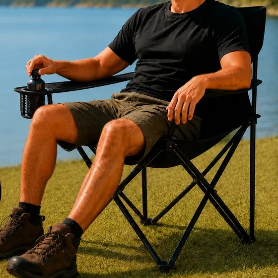 Cadeira Dobrável De Metal Para Camping E Praia C Porta-copos