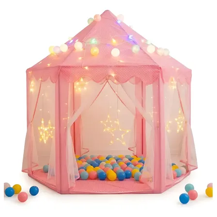 Barraca Infantil Tenda Iluminada Cabana Rosa Castelo Menina