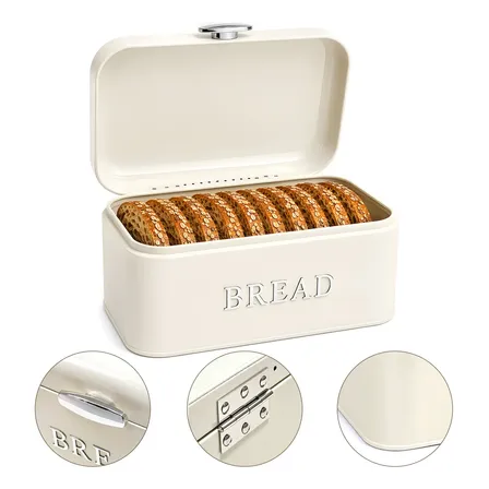 Porta Pão Grande Organizador De Metal Para Cozinha E Padaria Bege Lisa
