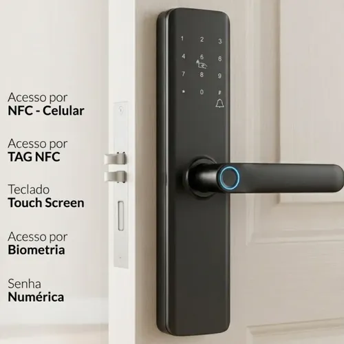 Fechadura Digital Eletronica Biometria Senha Nfc Celular Tag Preto