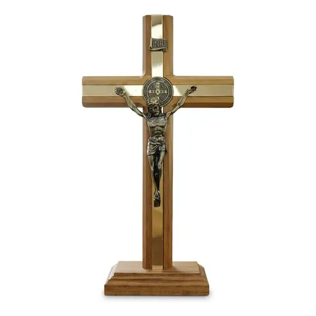 Cruz De Mesa E Parede Madeira Nobre Crucifixo Espelhado Base