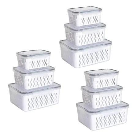 Kit 9 Organizadores Geladeira Alimentos Vegetais Com Tampas Branco-9pcs