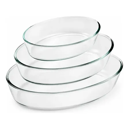 Conjunto 3 Travessas Assadeira Oval Vidro Refratário Diamond Branco