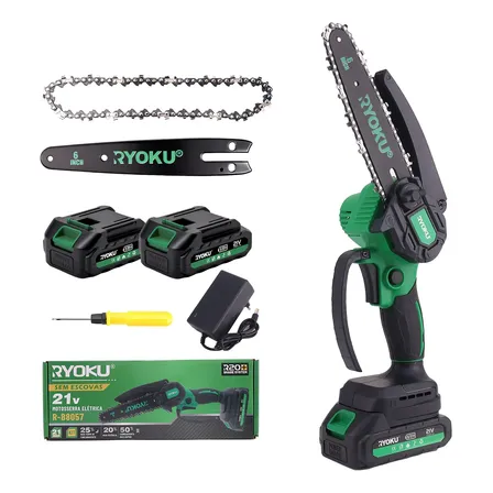 Motosserra Elétrica Brushless 21v 2 Baterias Ryoku 6 Pol Verde 127/220v