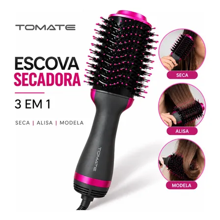 Escova Secadora Tomate 1000w 220v Alisadora Modeladora 3 Em1