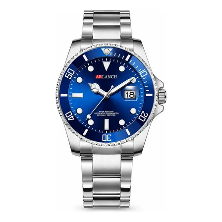 Relógio Masculino Vavavoom Aço Inox Quartz Data Prateado Azul-marinho