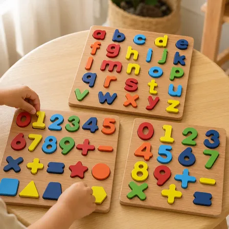 Kit 3 Brinquedos Educativos Letras Números Formas Mdf