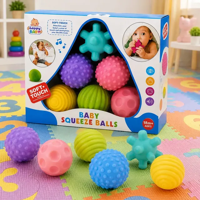 Kit 6 Bolas Tátil Bebê Sensorial Mordedor Montessori