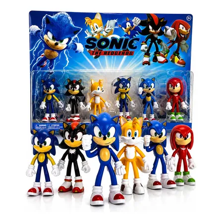 Kit 6 Bonecos Sonic Personagens Tails Shadow Knuclke