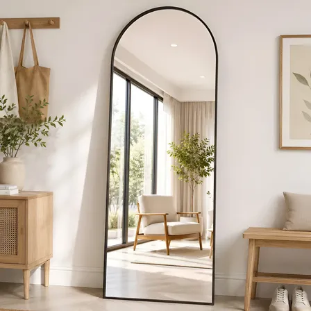 Espelho De Chão Corpo Inteiro Arco 165*60cm Com Suporte U Preto