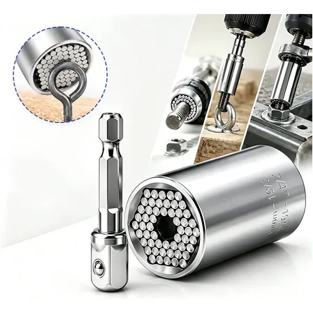 Soquete Universal Multiuso 7 A 19mm Parafuso Porca Rosca Prateado