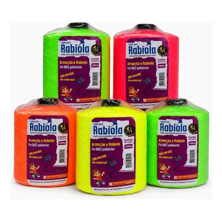 Kit 5 Linha Armação E Rabiola Pipa 5.000 Jardas Extra Forte Sortido Liso