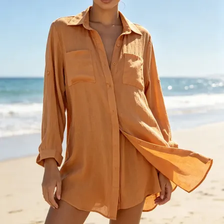 Conjunto Feminino Praia Verão Camisas E Calções De Algodão Caramelo G