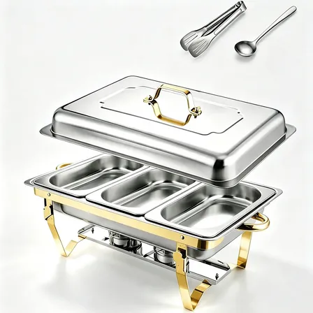 Inox Rechaud 12 Litros 1 Panelas Banho Maria 3 Cubas Buffet Não Requer Voltagem.