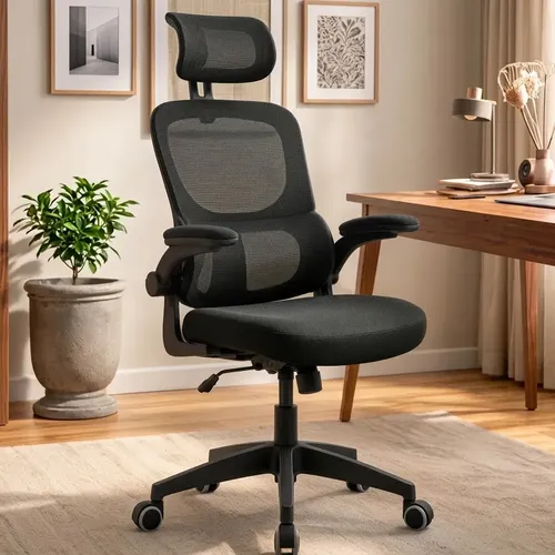 Cadeira De Escritório Ergonômica Preta Giratória Tela Mesh