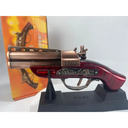 Arma Garrucha 2 Canos Decorativa Vermelha Com Suporte