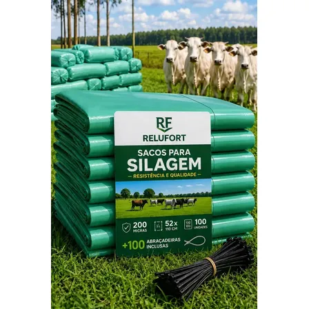 Sacos Para Silagem 52x110 200 Micras 100 Uni + Abraçadeiras Verde