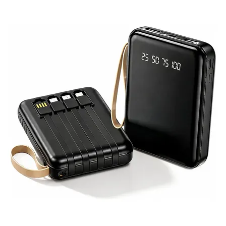 Carregador Portátil Power Bank 10000mah Cabo Integrado Mini Preto
