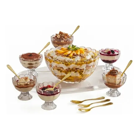 Aparelho Wolff Cristal Sobremesa 13 Pçs Bowl 6 Taças 125ml Brinde 6 Colheres Gold Luxo Geneva