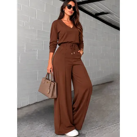 Conjunto Moletinho Marrom Moda Pantalona Alfaiataria Premium Marrom Lisa M
