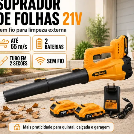 Soprador De Folhas 21v Ar Turbo Portátil Sem Fio 2 Baterias Coral 21v