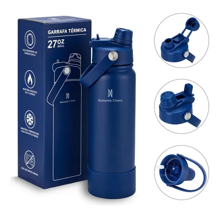 Garrafa Térmica 800ml Inox Bico Duplo Canudo Alça Esporte
