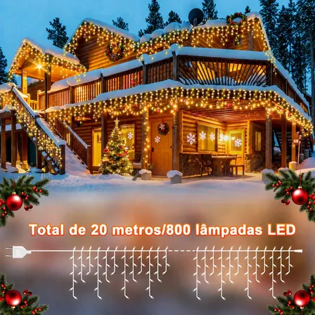 20m Cascata 800 Leds Natal 8 Função A Prova D'água 110/220v