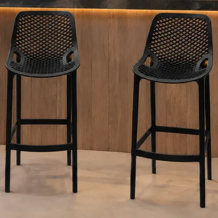 Kit 2 Banquetas Altas Cozinha Americana Balcao Encosto Fosca Preto
