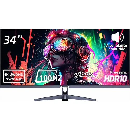 Monitor Gamer Curvo Gawfolk 34 4k Uwqhd 100hz Ultralarg Preto 127/220v