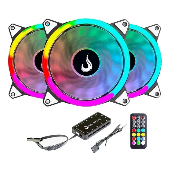 Kit 3 Ventoinhas Rise Mode Energy 120mm Argb Preto