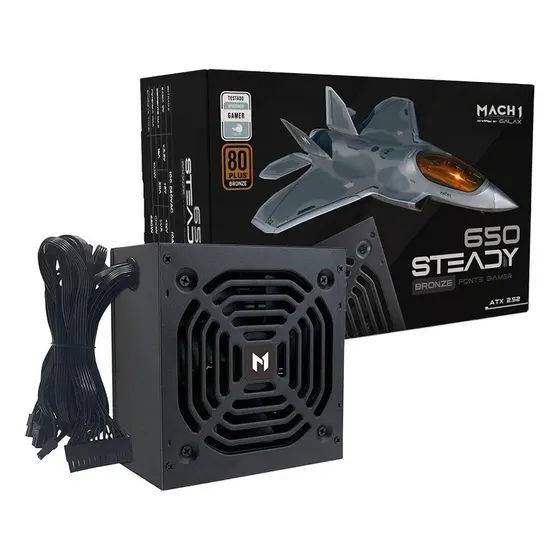 Fonte Mach1 Steady 650w 80 Plus Bronze Pfc Ativo Preto
