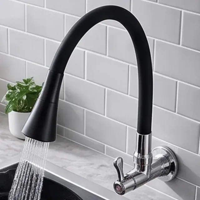 Torneira De Cozinha Flexível Gourmet Parede Preta/cromada Preto Cromado