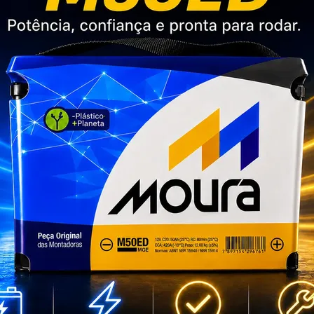 Bateria Moura M50ed 50ah 12v Cca 390a Polo Direito Original