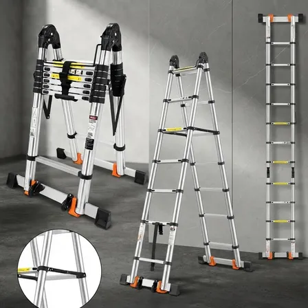 Escada Telescópica Retrátil Inox 5.6m Com Trave Reforço Roda