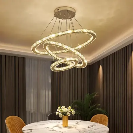 Luminária Suspensa Led Moderna De Cristal, Luz Em Três Cores 110v-/220v Dourado