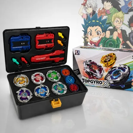 Kit Com 8 Beyblade Metal Fusion E 3 Lançadores Com Maleta Modelo Maleta Com 6 Beyblade