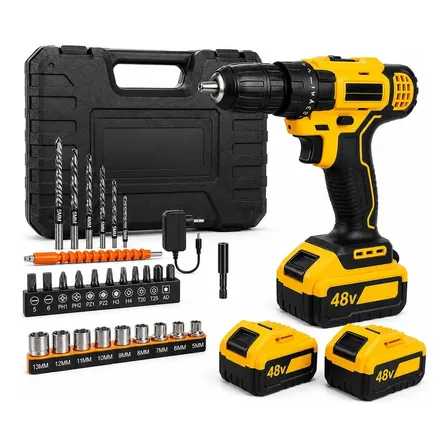 Parafusadeira Furadeira 2 Baterias Kit Maleta Led 3 Torque Amarelo