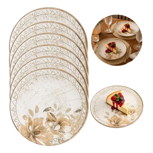 Kit 6 Pratos De Cerâmica 20cm Sobremesa Magnólia Floral