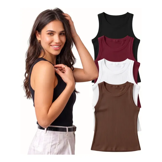 Kit 4 Blusa Regata Canelada Feminina Nadador Moda Básica