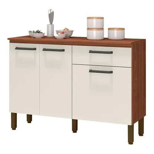 Balcão De Cozinha Versalhes Nogueira Off White - Kits Paraná Branco