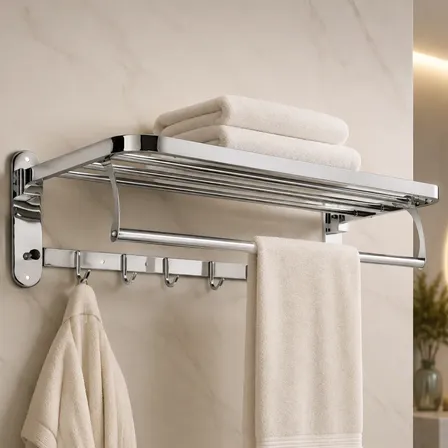 Toalheiro Porta Toalha Parede Banheiro Metal Ganchos Premium Prateado