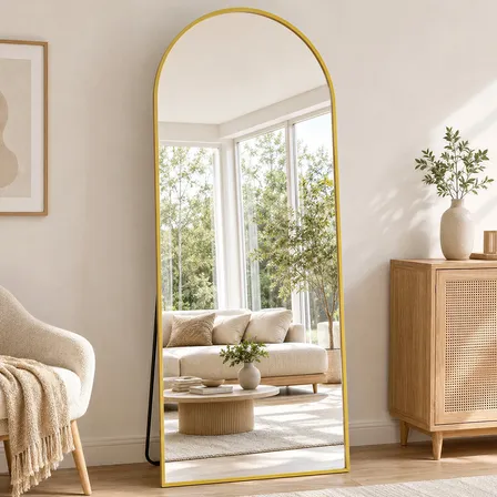 Espelho Chão Corpo Inteiro Grande Arco 193*86cm Com Suporte Dourado