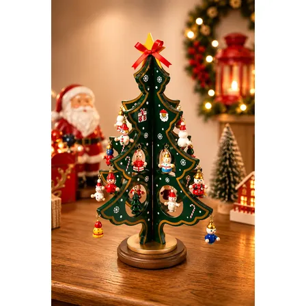 Árvore De Natal Madeira Decoração Enfeite Natalino Mesa Luxo Verde