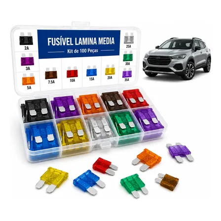Kit Fusível Automotivo Lâmina Média 100 Peças 2a A 35a Carro 1v